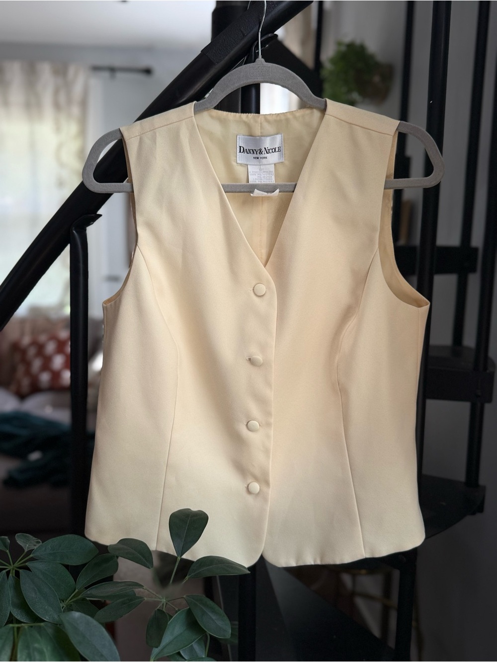 Danny & Nicole Butter Yellow Sleeveless Button Front Vest Top